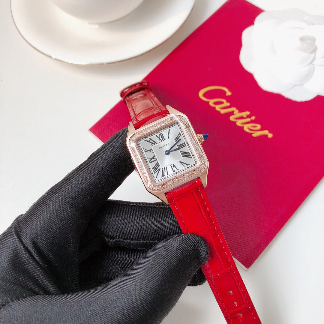 Santos Demoisell Santos Platinum Diamonds Collection - Steel Mini - Red(1:1 replica)