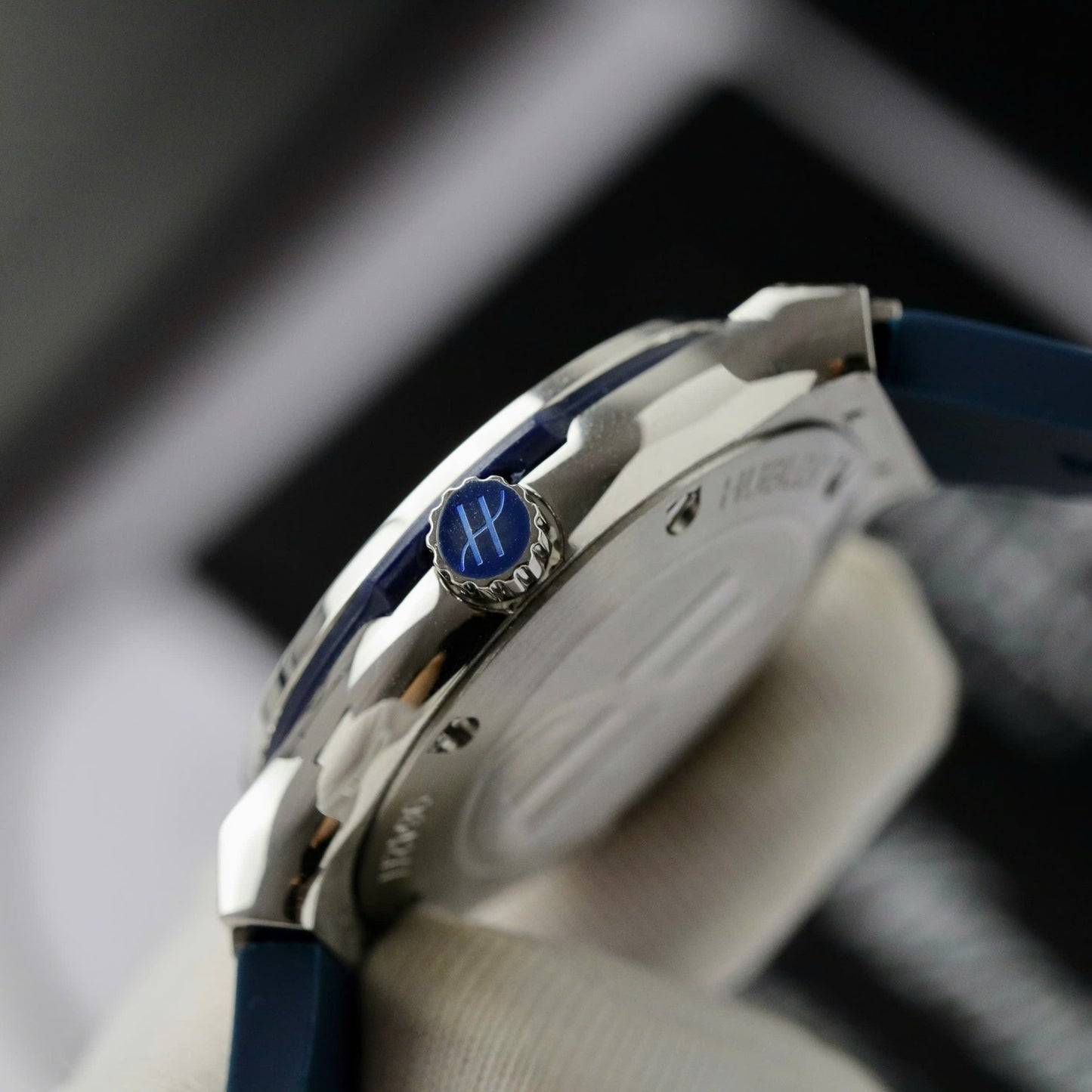 Hublot Classic Fusion Titanium Dial Blue Replica Watch Custom Moissanite Diamonds 33mm