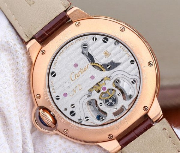 Replica Cartier Ballon Bleu de Cartier Tourbillon RG Full Paved Diamonds Leather Strap