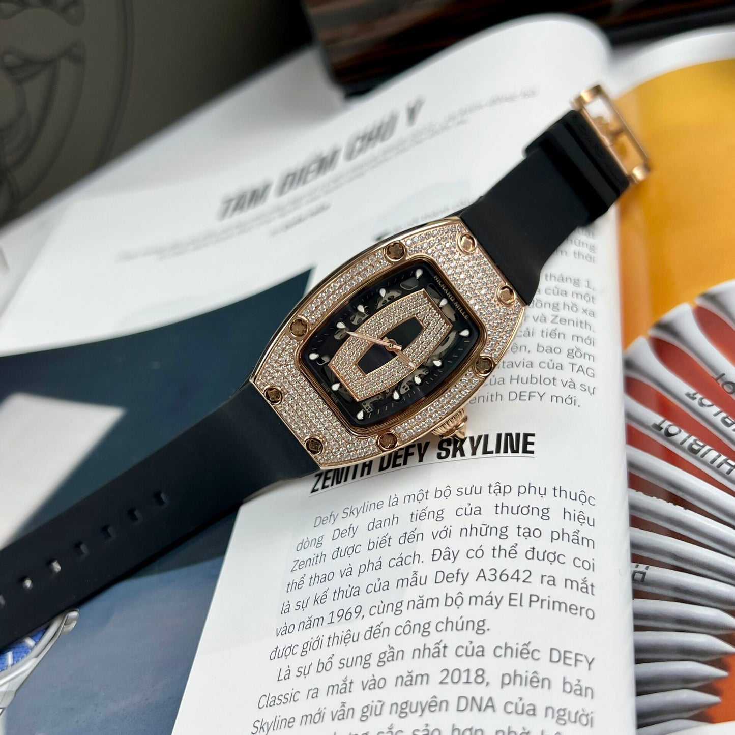 Richard Mille RM007 Replica 1:1 Watch Rose Gold With Full Stone 36mm