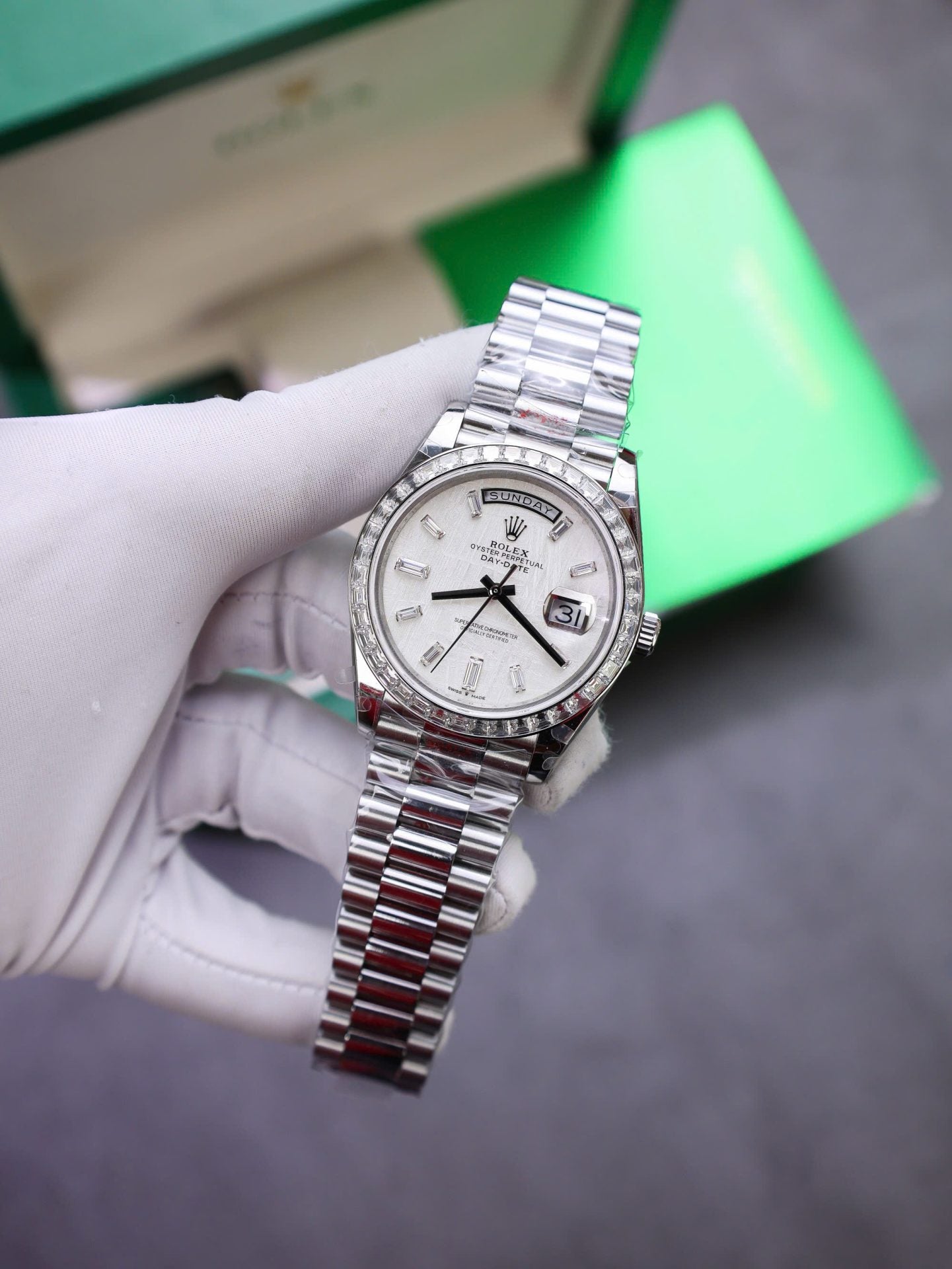 Rolex Day-Date Best Copies Watch Meteorite Wial Custom Diamonds Moissanite Baguette 40mm