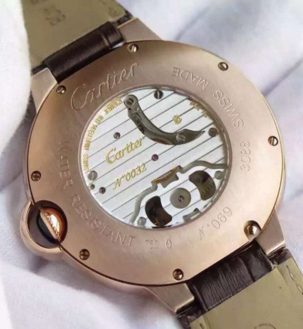 Replica Cartier Ballon Bleu Tourbillon YG Brown Leather Strap