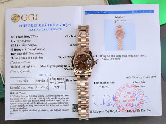 Rolex DateJust Women Copies Watches Gold Wrapped Chocolate Dial GM Factory 28mm
