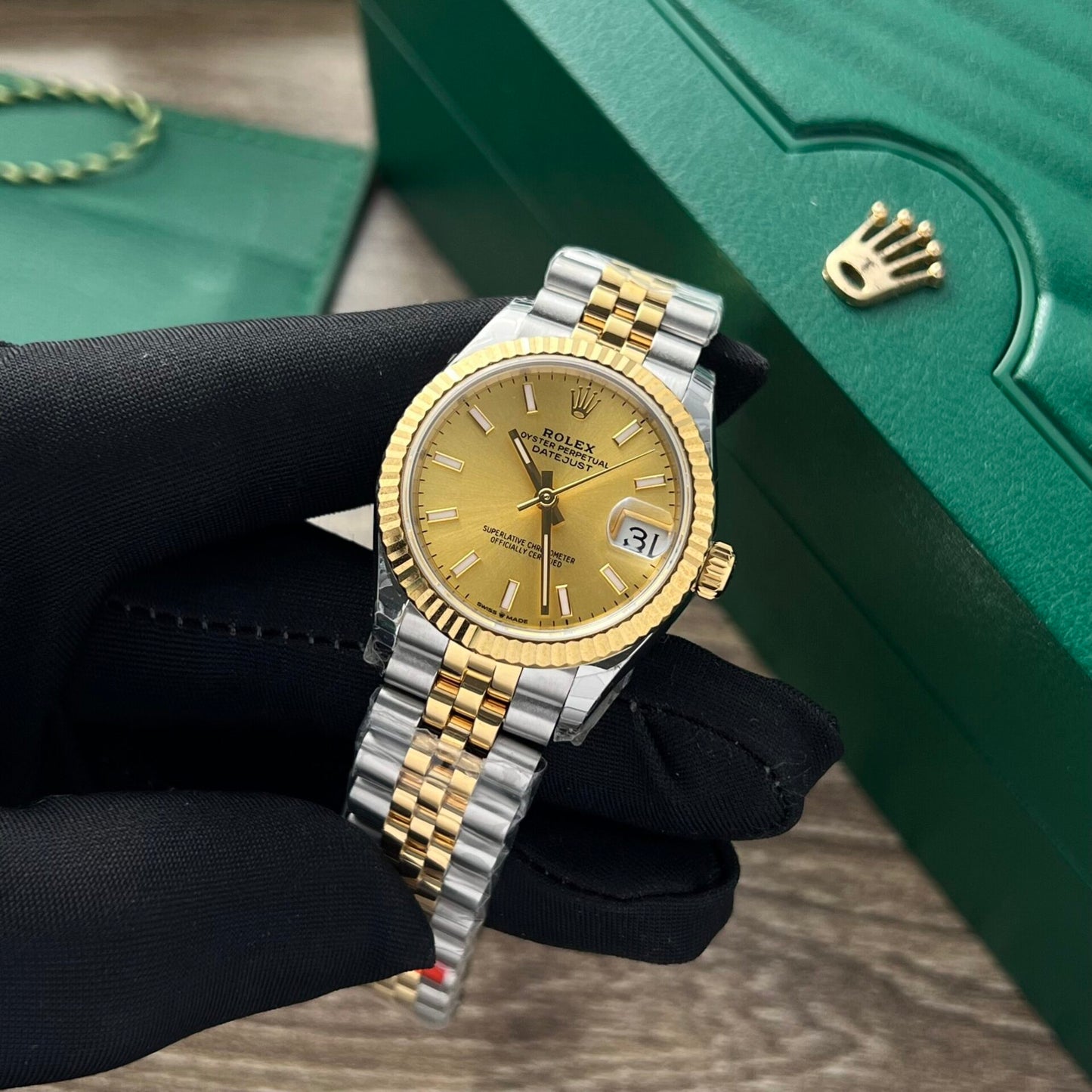 Rolex DateJust Fake Watch Yellow Dial Jubilee Strap 31mm