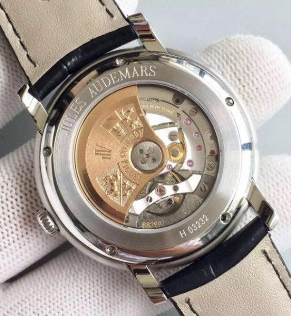 Replica Audemars Piguet Jules Audemars 15170 Roman numerals SS Black Dial Leather Strap A3120