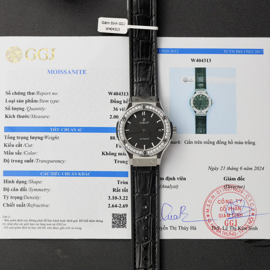 Hublot Replica 1:1 Watch Classic Fusion Black Moissanite Diamonds Factory HB 42mm