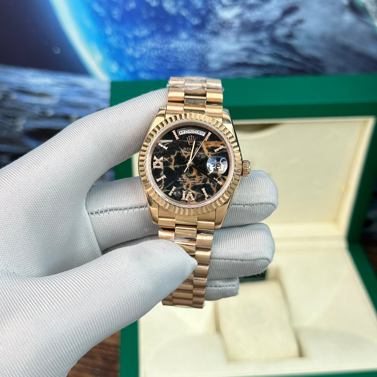 Rolex Fake Watch Day-Date Rose Gold Lava Dial BP Factory 40mm