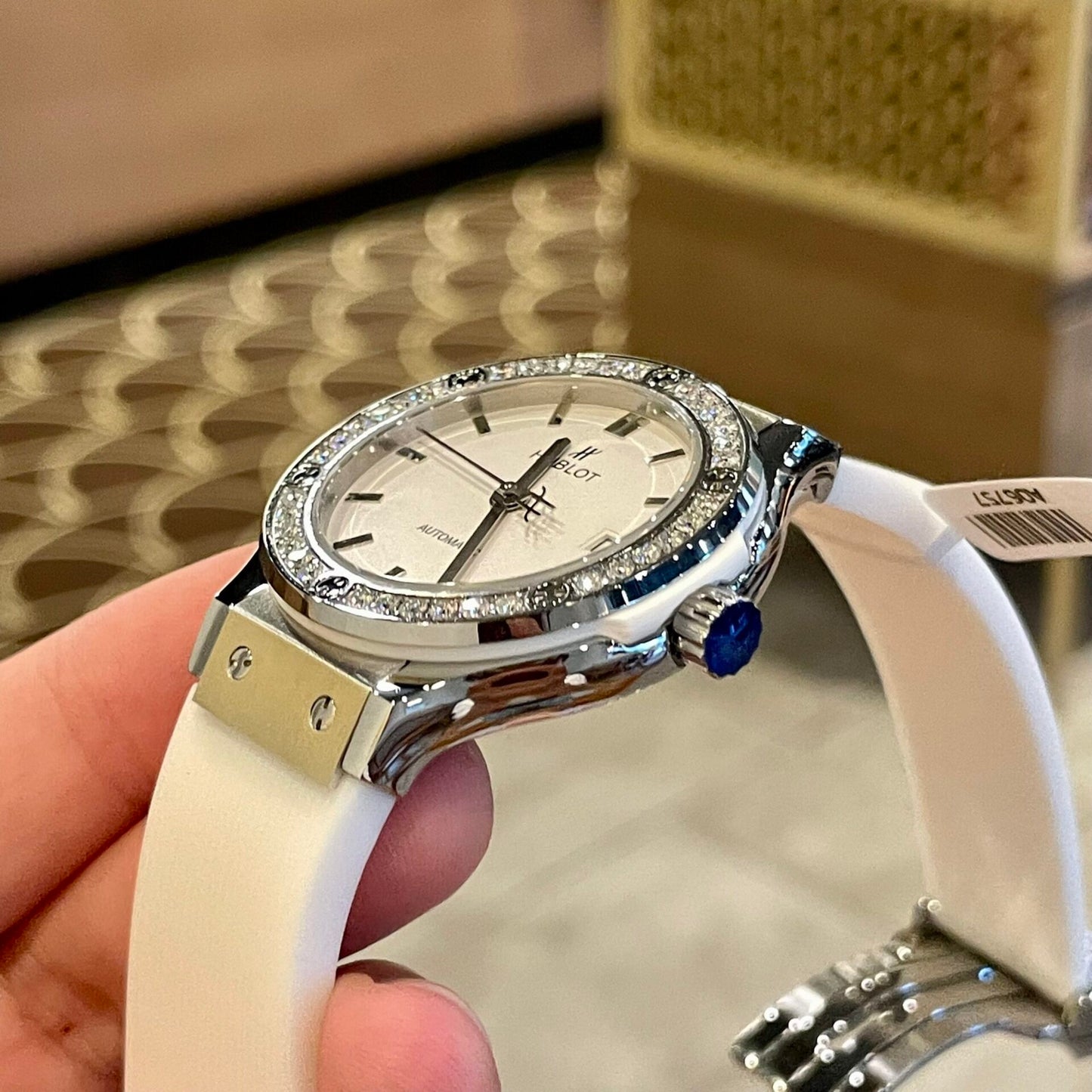 Hublot Replica Watch Classic Fusion White Dial Custom Moissanite Diamonds 38mm