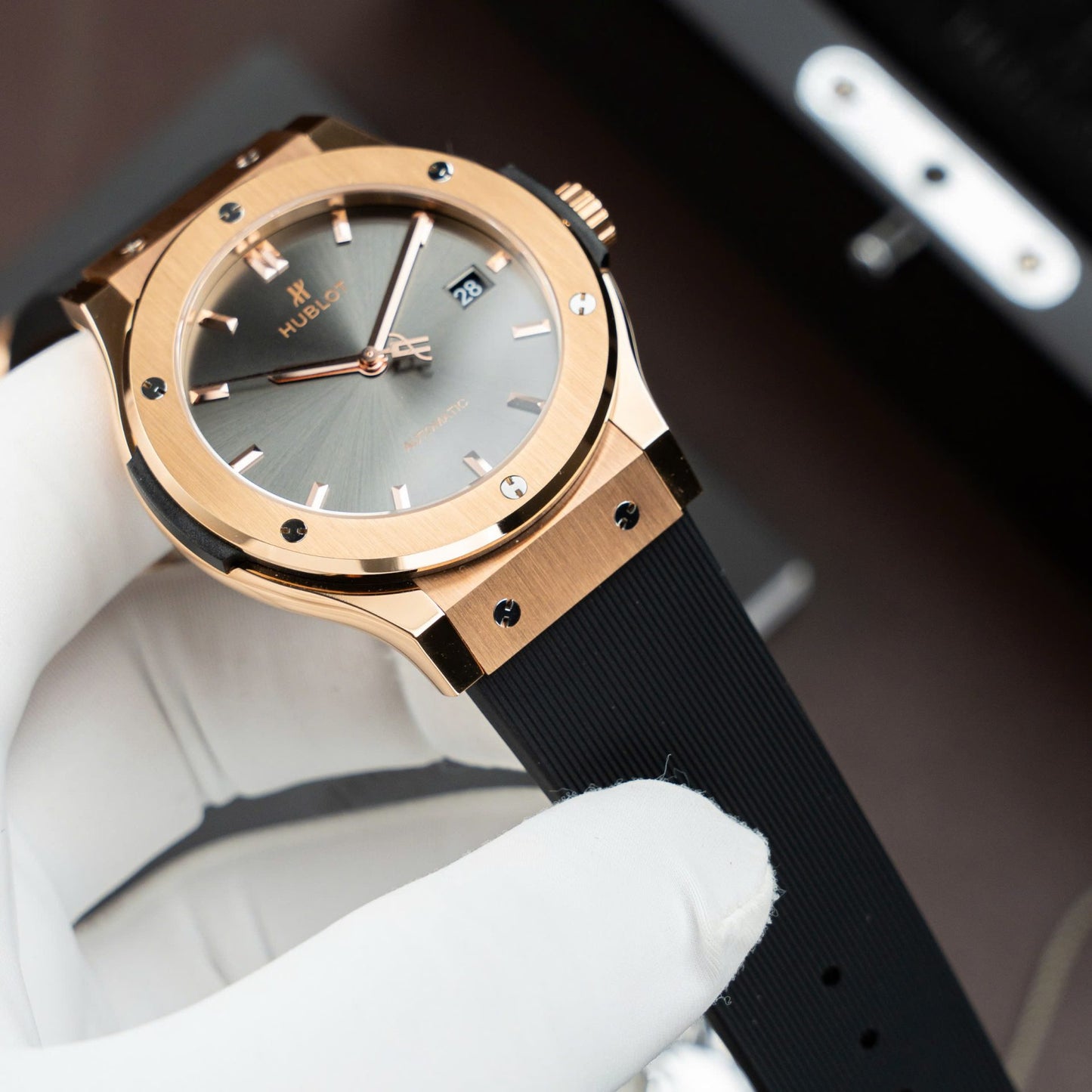 Hublot Classic Fusion King Gold Copies Watches Gray Dial Movement SW300 Swiss Made 42mm