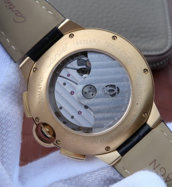Replica Cartier Ballon Bleu De Cartier Chrono YG Black Dial Diamonds Bezel A8101
