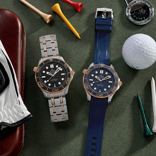 Seamaster Diver 300M Co-Axial Master Chronometer 42mm Two-Tone Sedna Gold Blue Dial On Rubber Strap(1:1 replica)