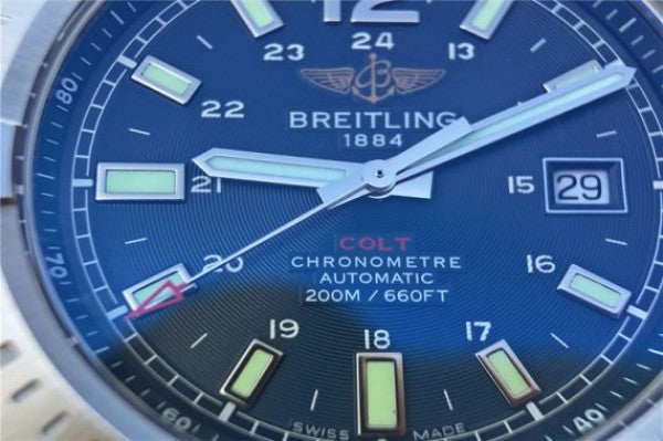 Replica Breitling Colt Automatic 44mm SS GF Blue Textured Dial SS Bracelet A2824