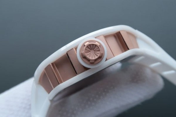 Replica Richard Mille RM052 White Ceramic Gold Skull Dial White Rubber Strap MIYOTA8215