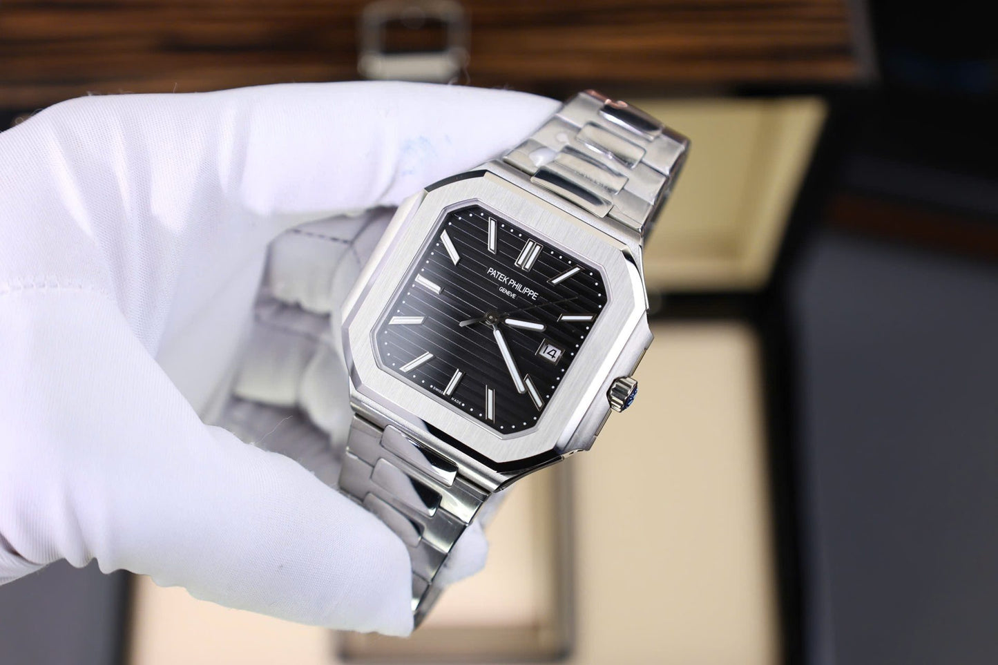 Patek Philippe Cubitus 5821 Replica Watches Black Dial Stainless Steel TW Factory 45mm