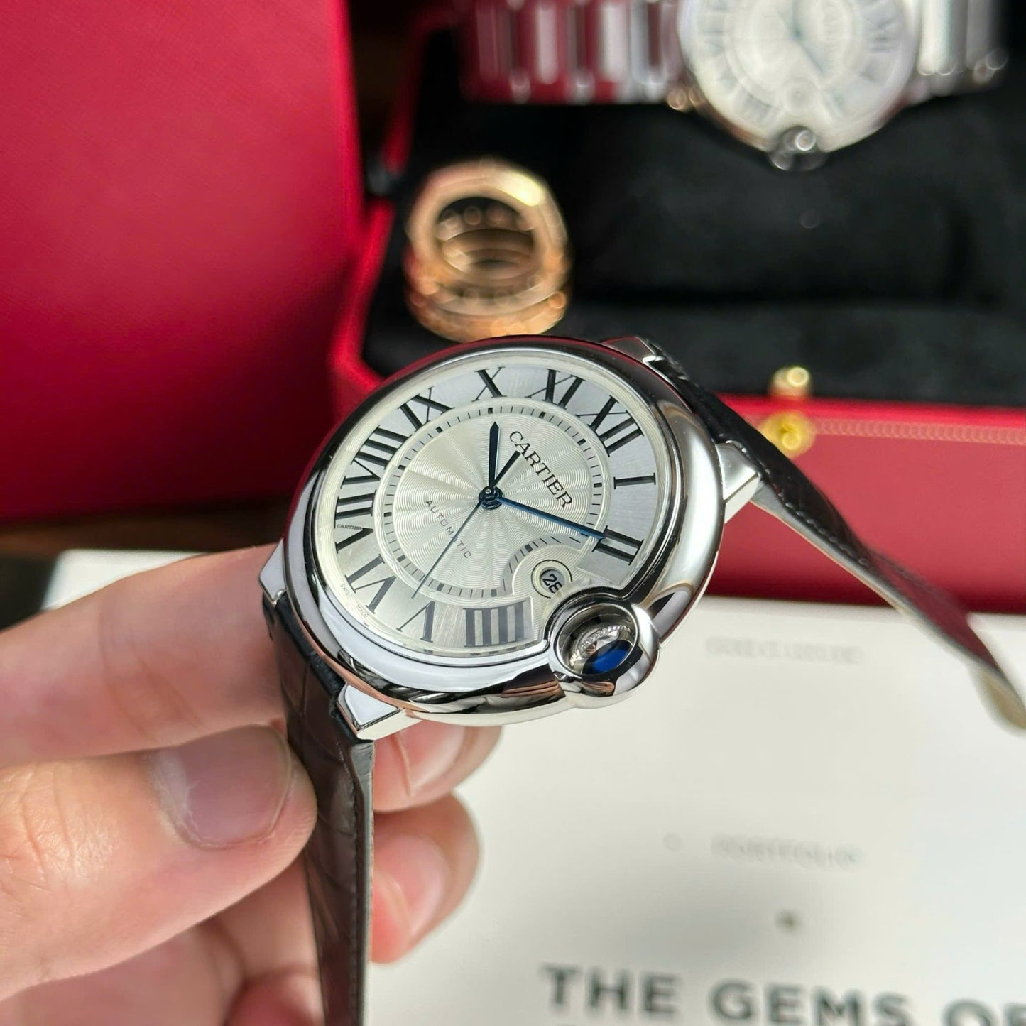 Cartier Ballon Bleu Replica Watch Dial White Leather Strap AF Factory 42mm