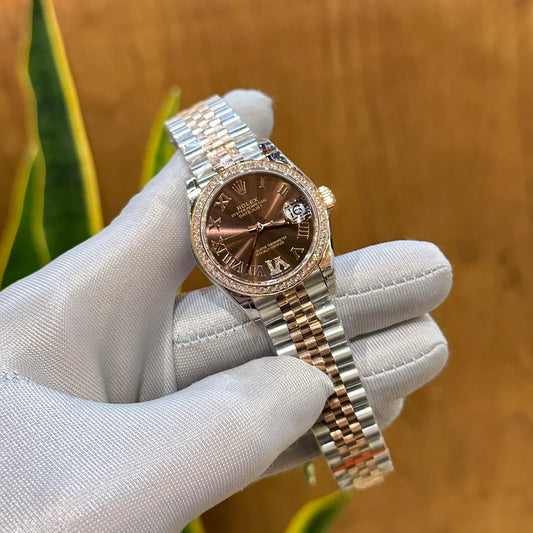 Rolex DateJust Women s High Quality Fake Watch With Diamonds Chocolate Dial 31mm