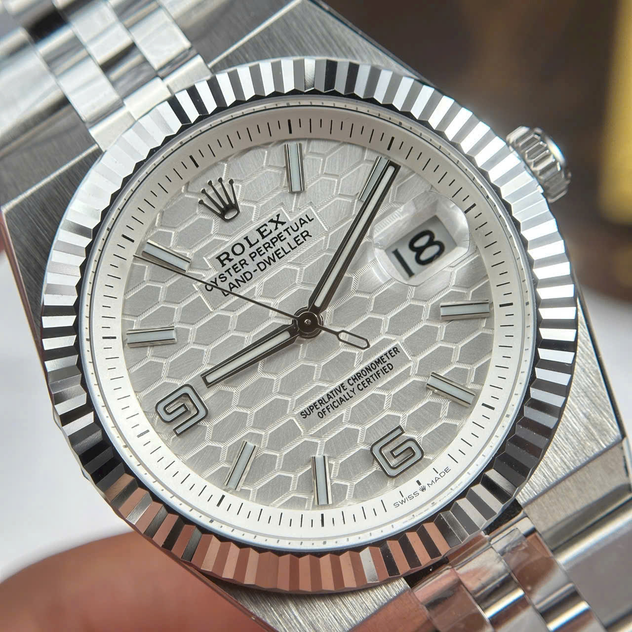 Rolex Land-Dweller 127336 White   Honeycomb Motif Dial Best Replica Watches 40mm