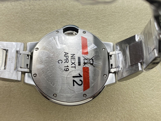 Ballon Bleu de Fake Cartier Watch Steel Diamond Bezel 33mm Blue Silver Dial W4BB0028(1:1 replica)