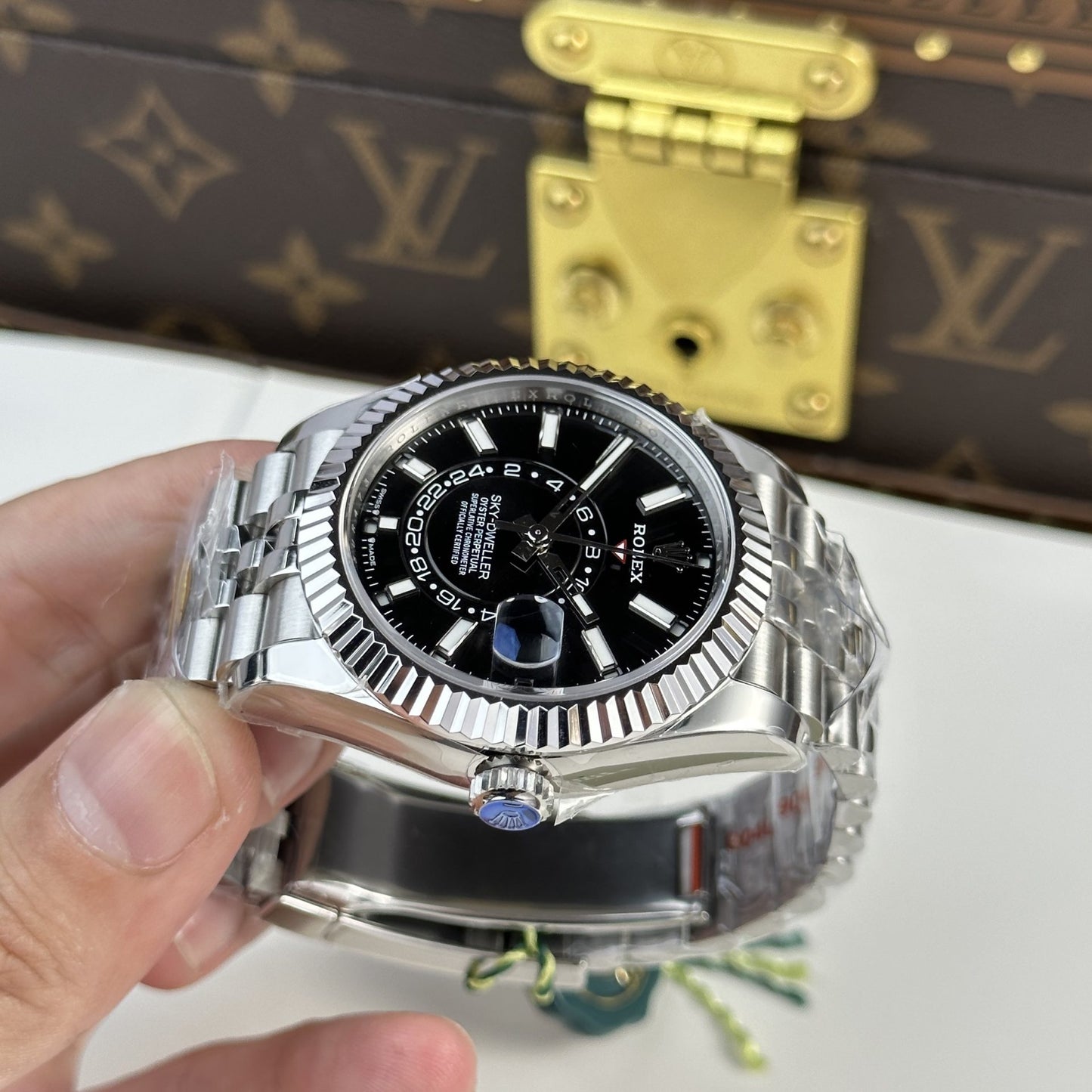 Rolex Clone Watch Sky Dweller 326934 Dial Black Strap Jubilee 42mm