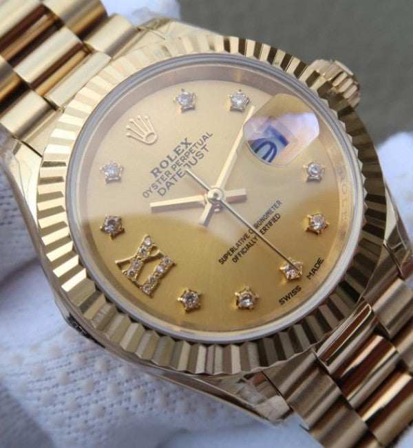 Replica Rolex DateJust 31mm Fluted Bezel RG Case RG Gold Dial A2235