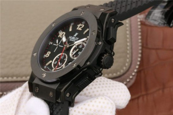 Replica Hublot Big Bang 44mm Full Ceramic Black Dial Black Rubber Strap HUB4100