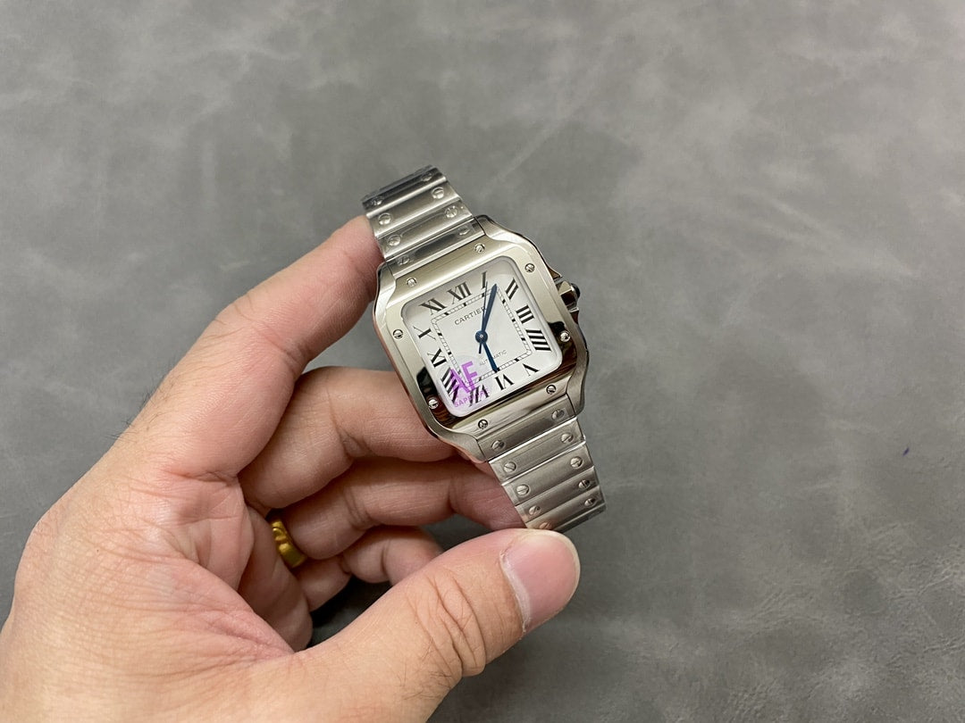 Fake Cartier watch Santos medium model Manufacture mechanical movement Steel Silver Dial WSSA0029 AF(1:1 replica)