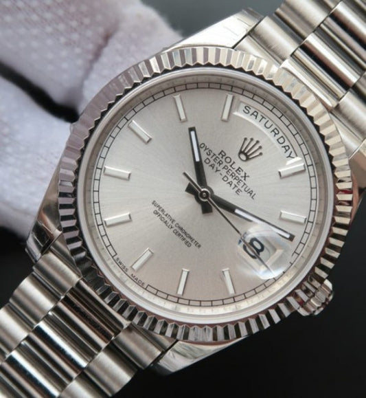Replica Rolex Day-Date II SS Silver Dial SS Bracelet A3255