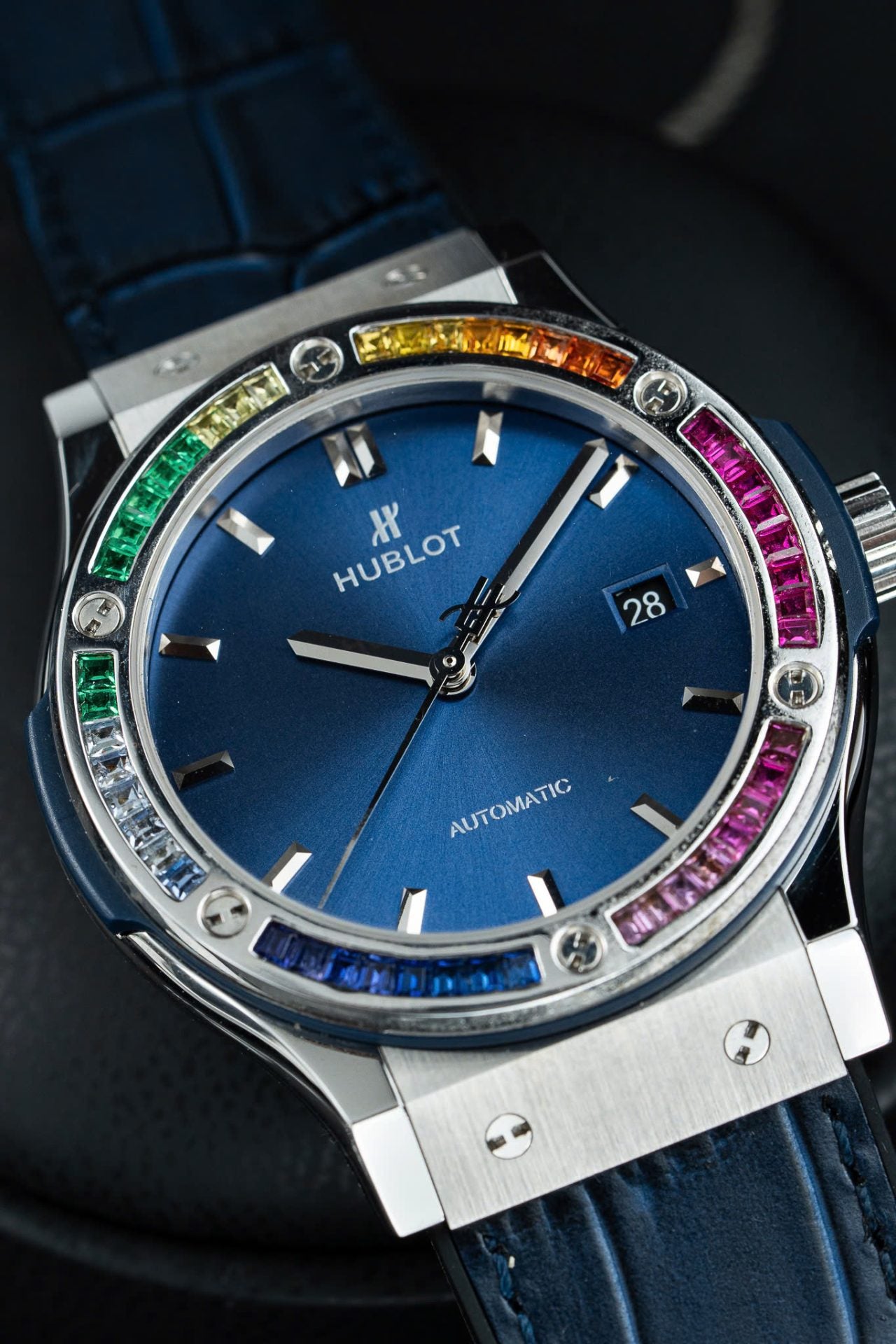 Hublot Classic Fusion Titanium Rainbow Refined Synthentic Gemstones Bezel Best Copy 42mm