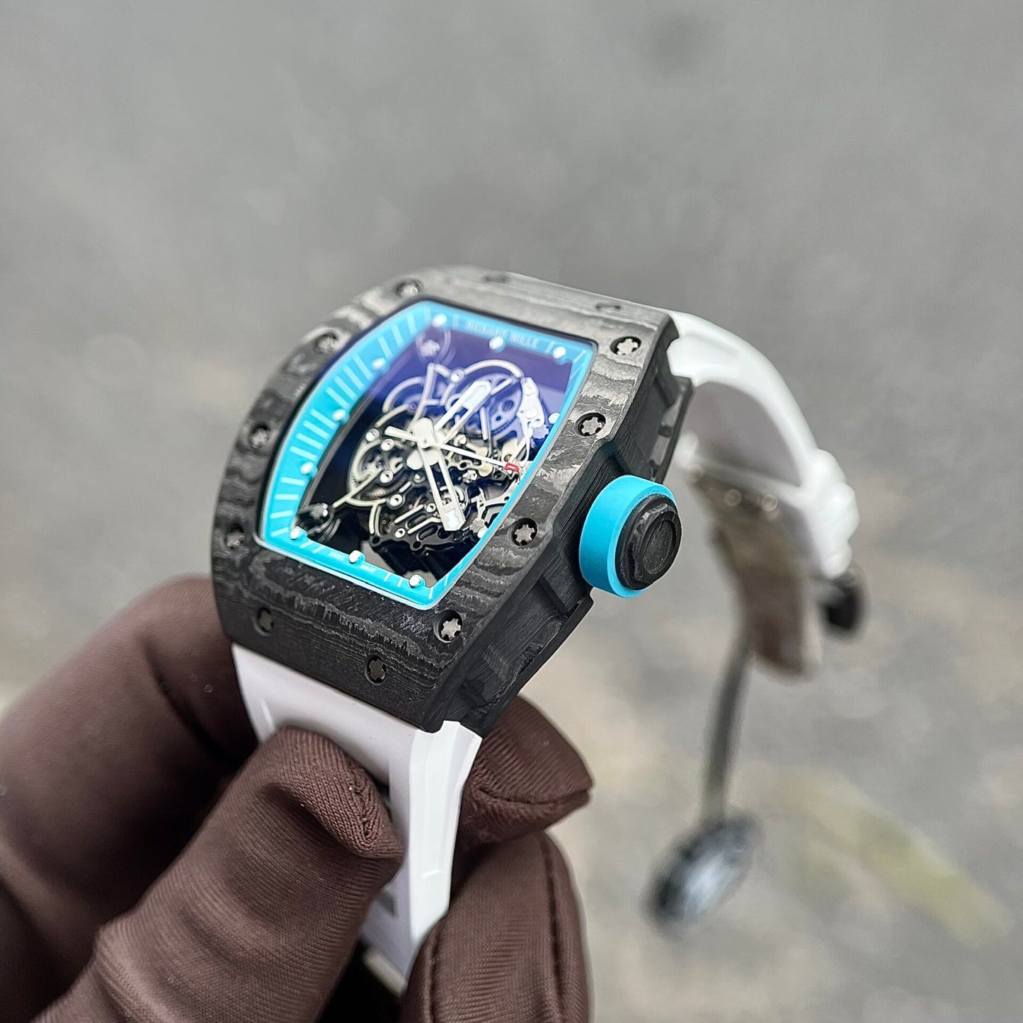 Richard Mille RM055 Full Carbon White Rubber Strap Replica 1:1 Watch 45mm