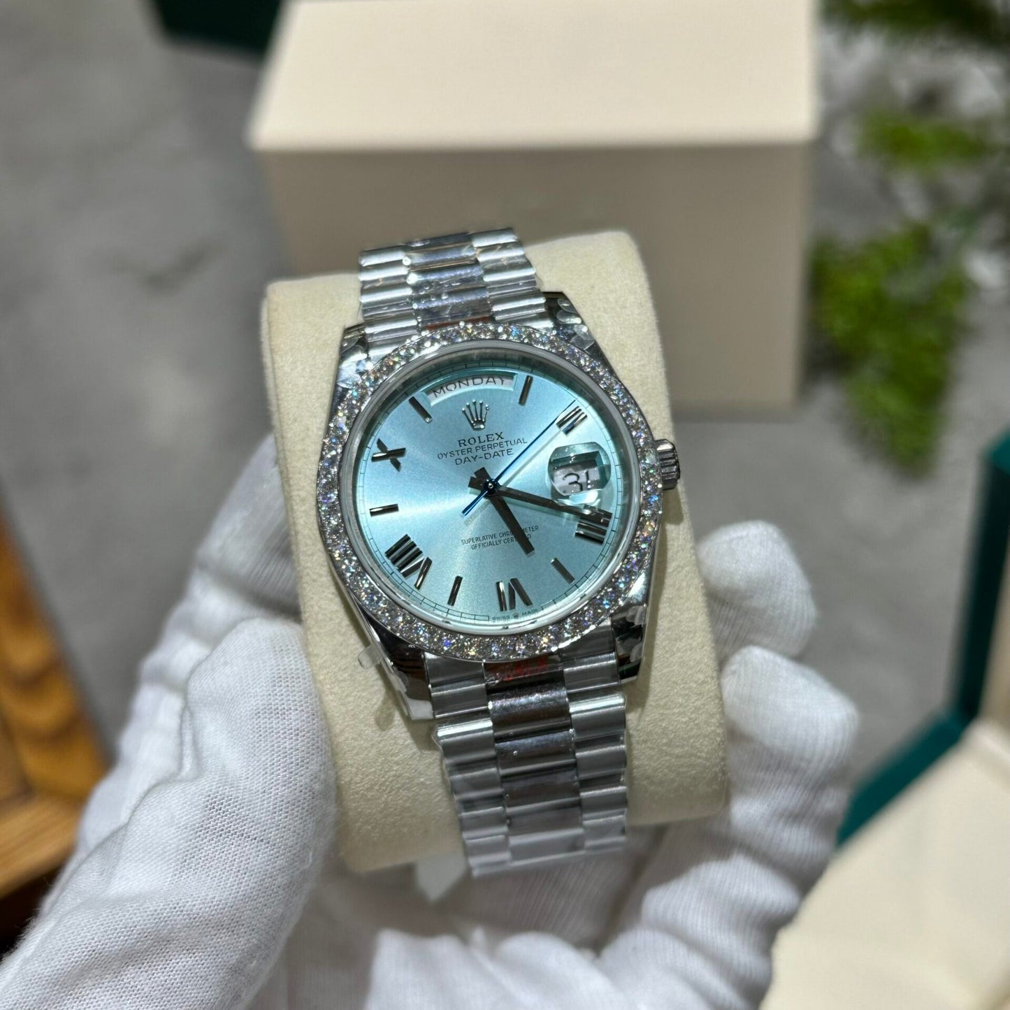 Rolex Replica Watch Day-Date 228236 Moissanite Green Dial 168gram GM V3 40mm