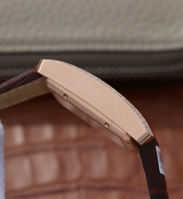 Replica Cartier Tank MC RG White Textured Dial Diamonds Bezel Leather Strap