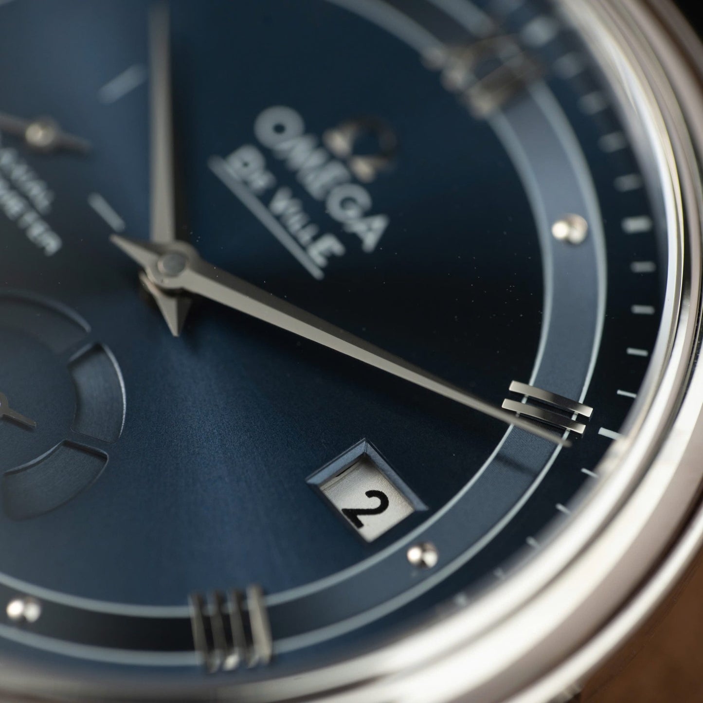 Omega De Ville Prestige Power Reserve Replica Watch Dial Blue Leather Strap 39.5mm
