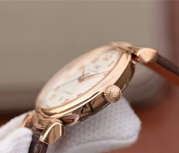 Replica IWC TW Da Vinci RG IW3566 White Dial Black Leather Strap A2892