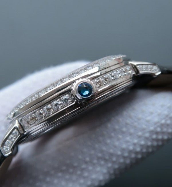 Replica Cartier Tourbillon SS Diamonds Dial Bezel Leather Strap