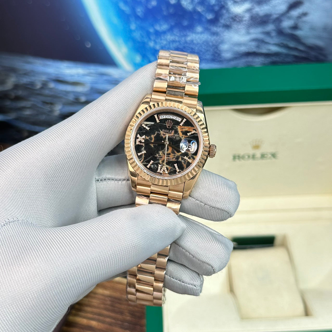 Rolex Fake Watch Day-Date Rose Gold Lava Dial BP Factory 40mm