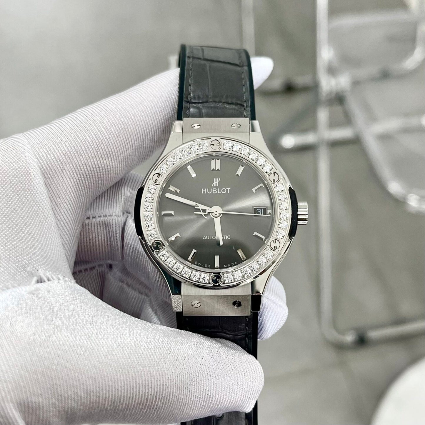 Hublot Classic Fusion Best Replica Watch Diamonds Grey HB Factory 38mm