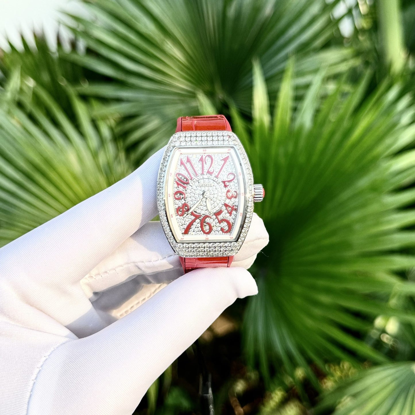 Franck Muller Replica 1:1 Watch V32 with Full Stone Red Dial ABF Factory 32x40mm
