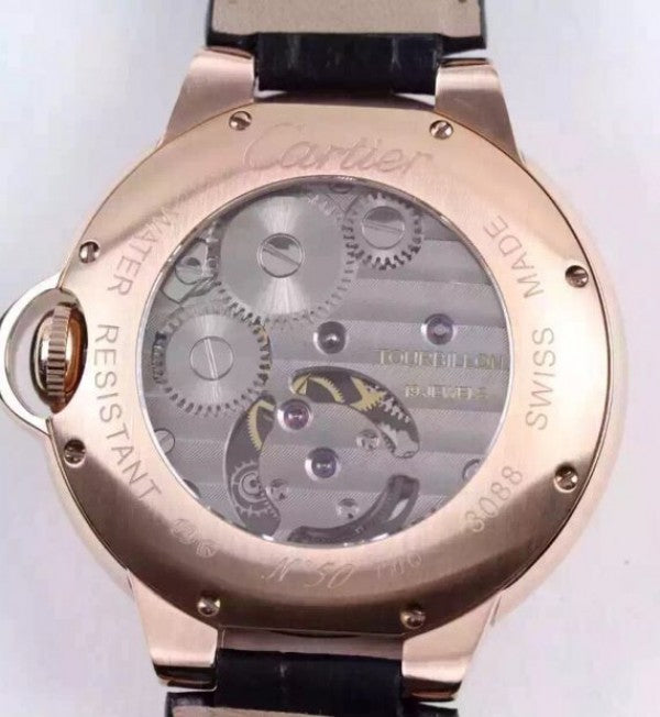 Replica Cartier Ballon de Cartier Tourbillon RG Gray Dial Leather Strap Flying Tour