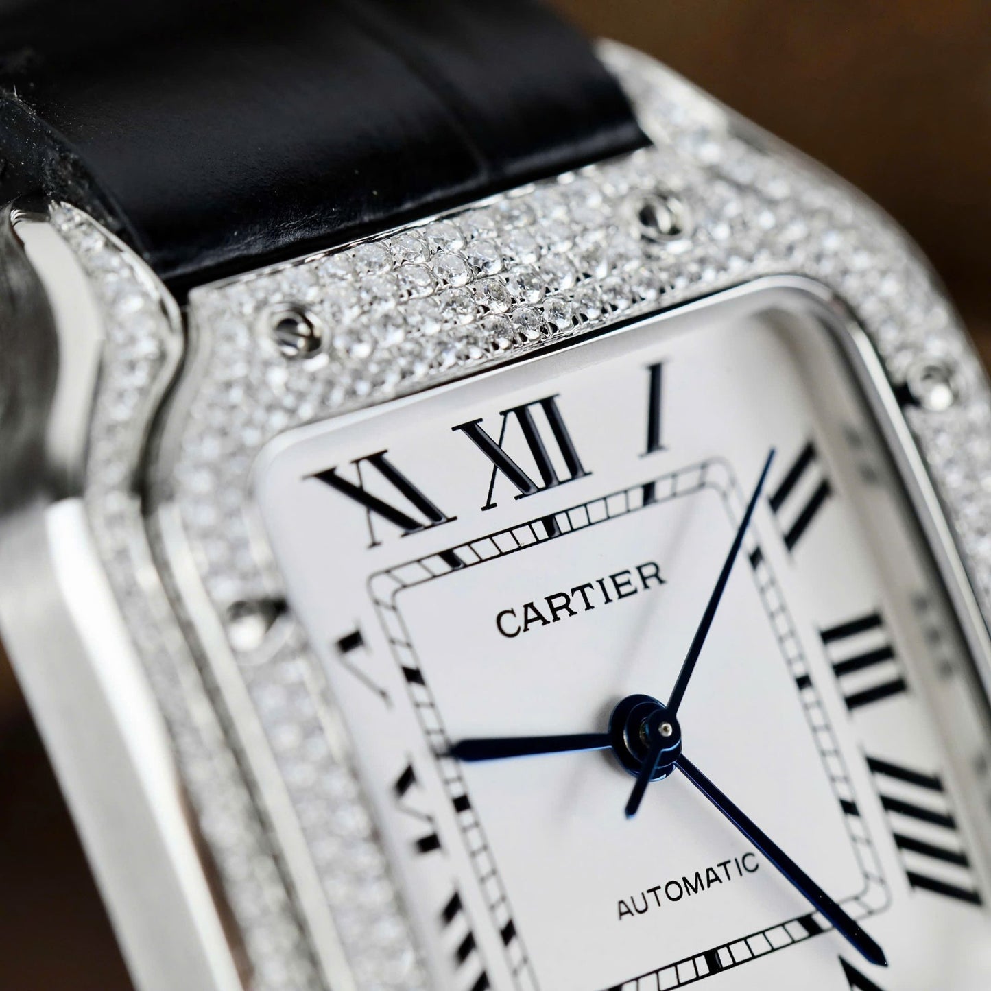 Cartier Santos Women¡¯s White Dial Copies Watches Moissanite Diamonds Custom BV Factory 35.2mm