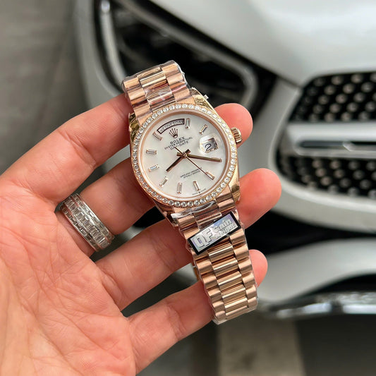 Rolex Day-Date Dial MOP Replica Watch Weight 158 ??Grams Bezel Moissanite Diamonds QF Factory 36mm