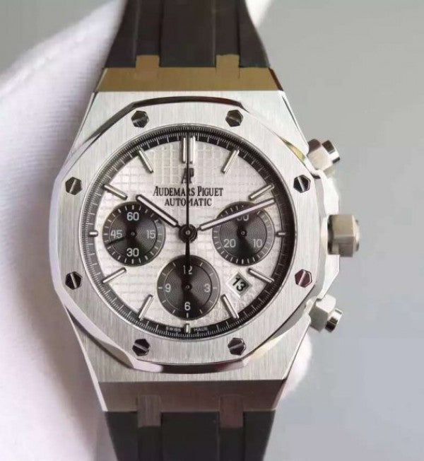 Replica Audemars Piguet Royal Oak Chronograph SS White Dial Rubber Strap A7750