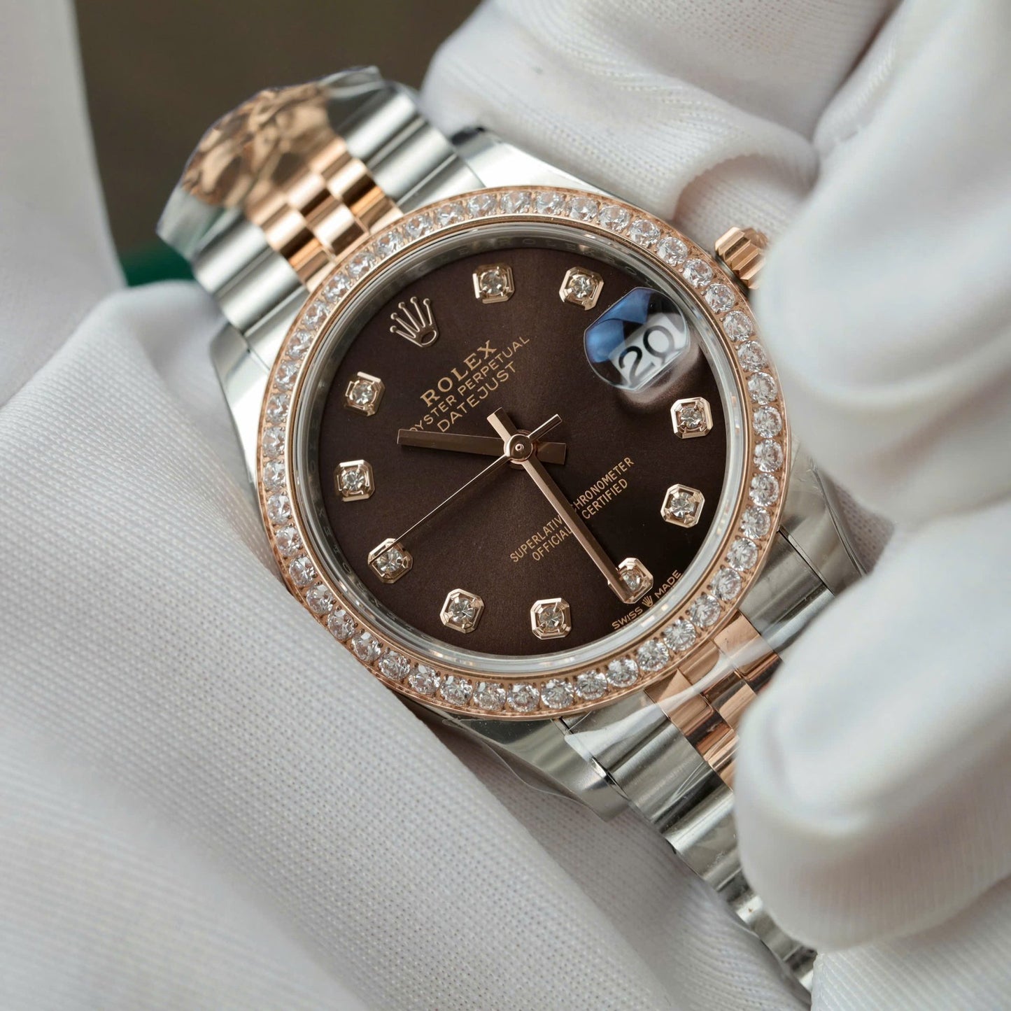 Rolex DateJust High End Watch Replicas Chocolate Dial Bezel Diamonds CZ THB Factory 31mm