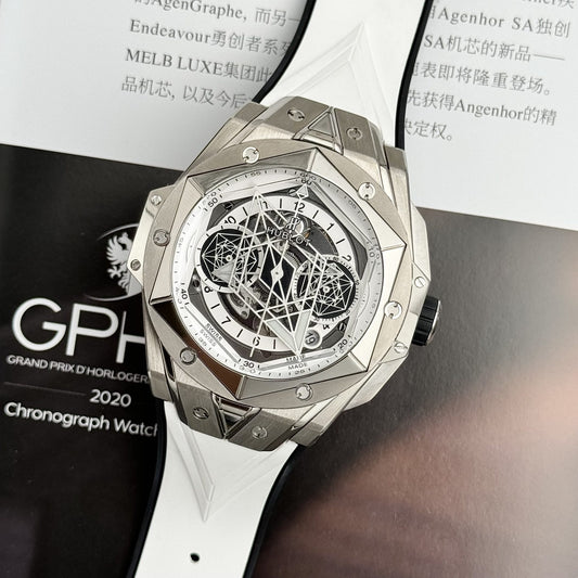 Hublot Replica Watches Big Bang Sang Bleu II Titanium White Dial BBF 45mm