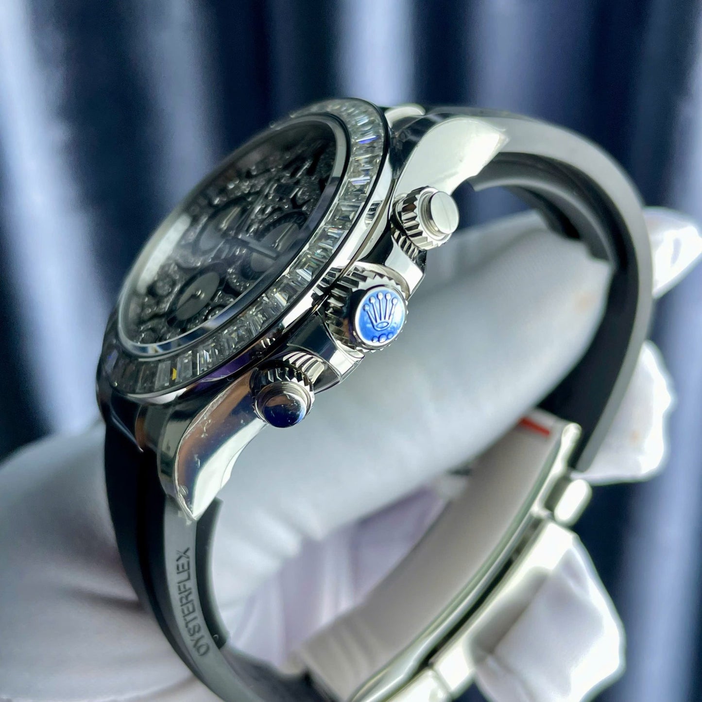 Rolex Cosmograph Daytona Eye Of The Tiger Replica Watch Custom Moissanite Baguette Diamonds 40mm