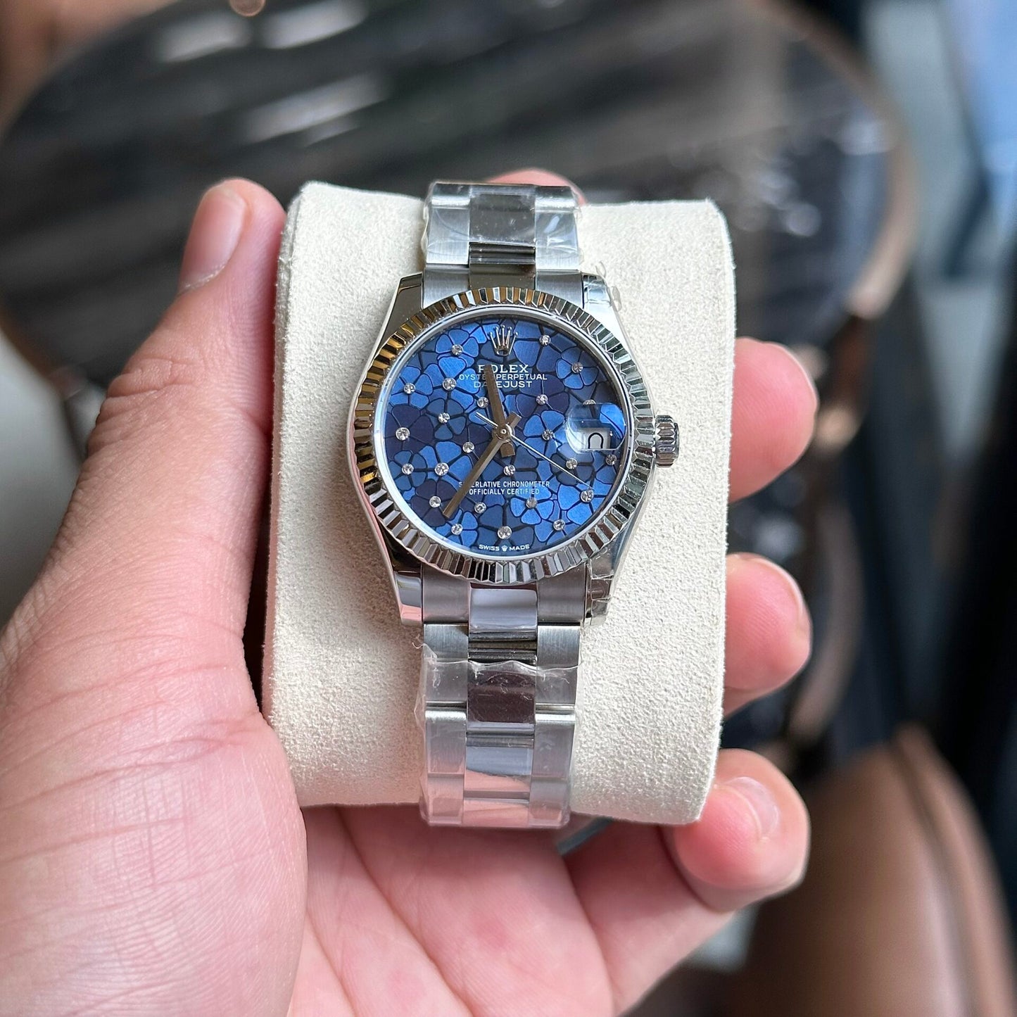Rolex DateJust Replica Women s Watch 11 Blue Leaf Dial 31mm
