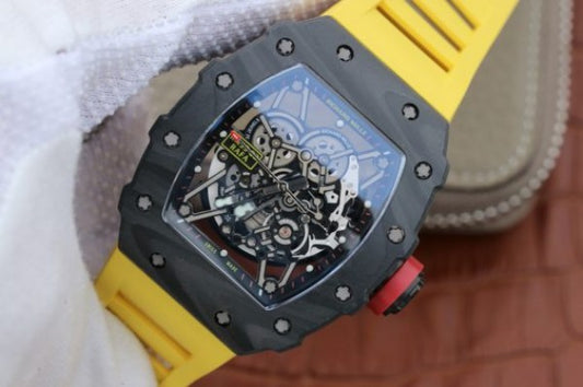 Replica Richard Mille RM035-02 Rafael Nadal FC Titanium Case KVF Skeleton Dial Red Yellow Rubber Strap MIYOTA8215