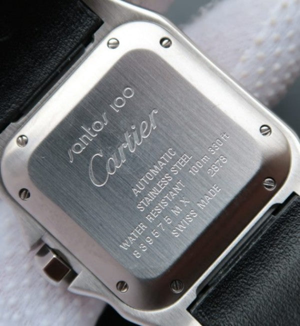 Replica Cartier V6 Santos 100 W20106X8 36mm White Dial Black Leather Strap A2824