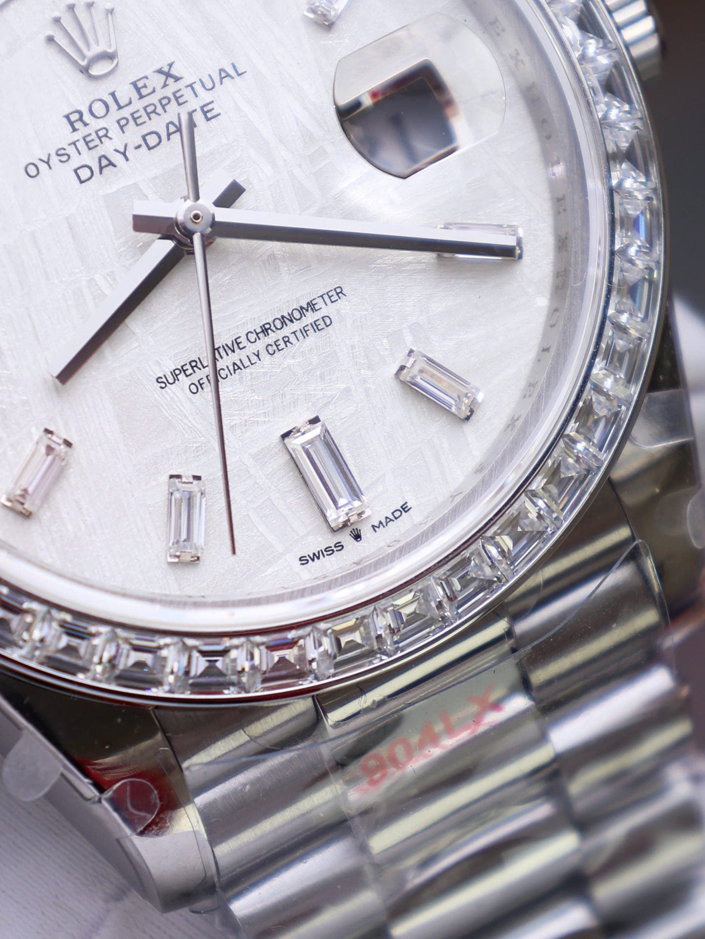 Rolex Day-Date Best Copies Watch Meteorite Wial Custom Diamonds Moissanite Baguette 40mm