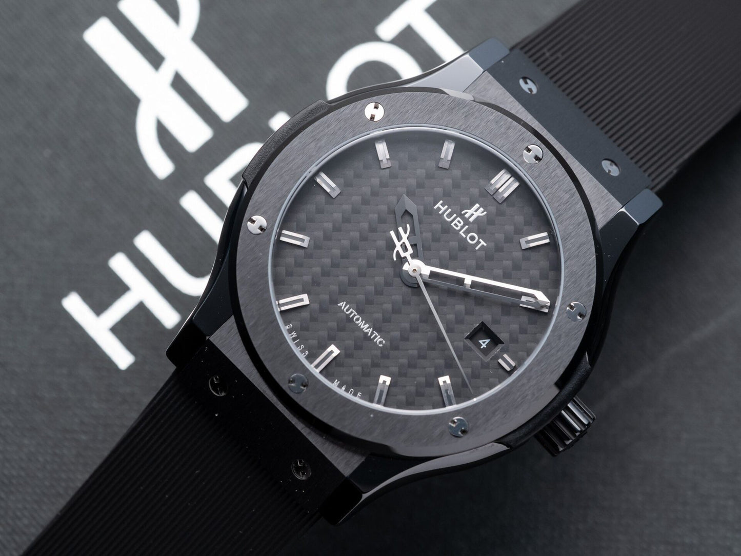 Hublot Classic Fusion Replica Watch Ceramic Carbon Dial Rubber Strap GSF 42mm