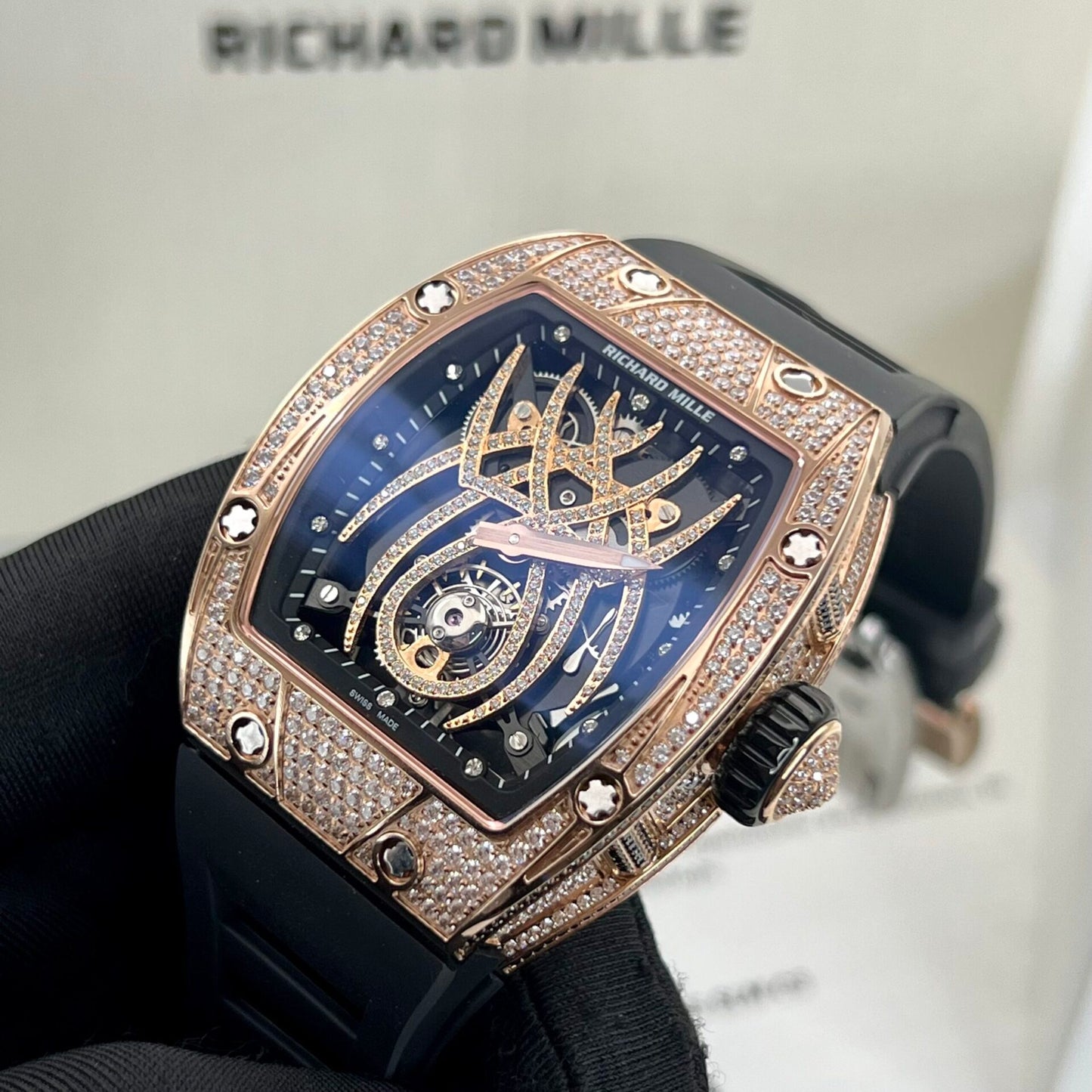 Richard Mille RM 19-01 Rose Gold With Diamonds Replica 11 Watch Spider 42MM